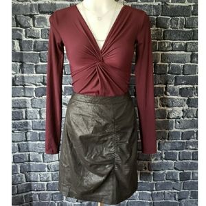 Bar III Ribbed Twist Front Bodysuit Maroon